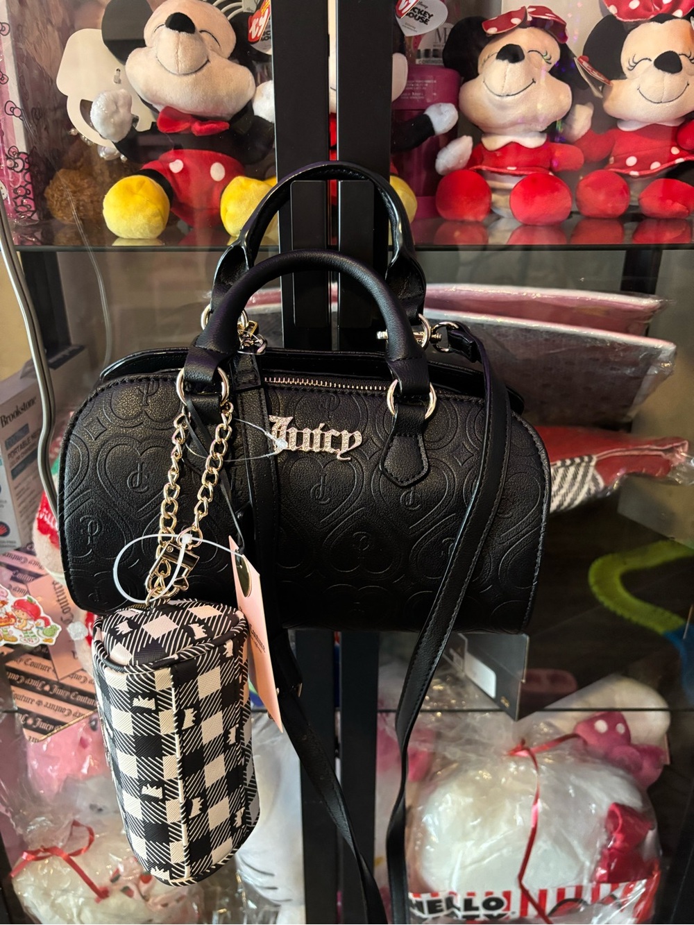 Juicy Couture Black Embossed Dome Satchel with Chain Accent